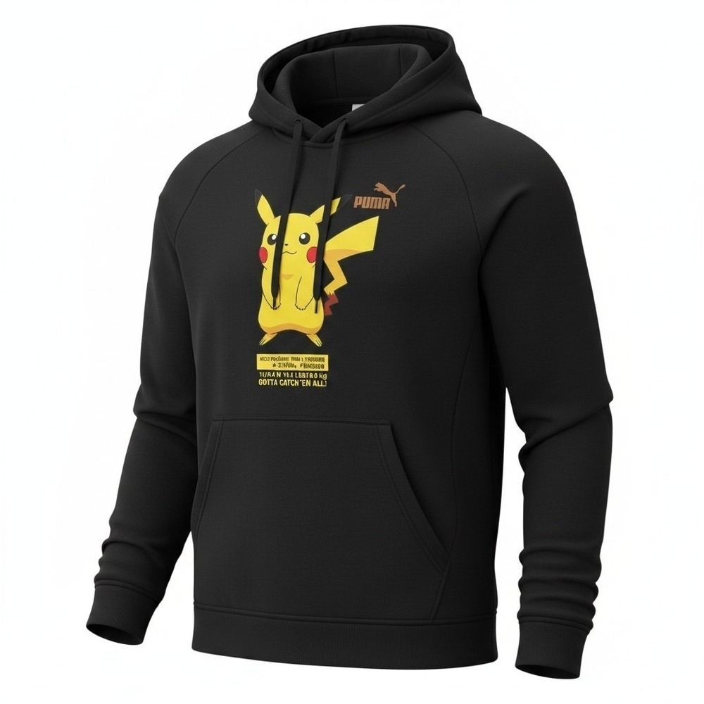 Puma Pokemon Pikachu Pokedex Hoodie Mens S Black Graphic Sweatshirt